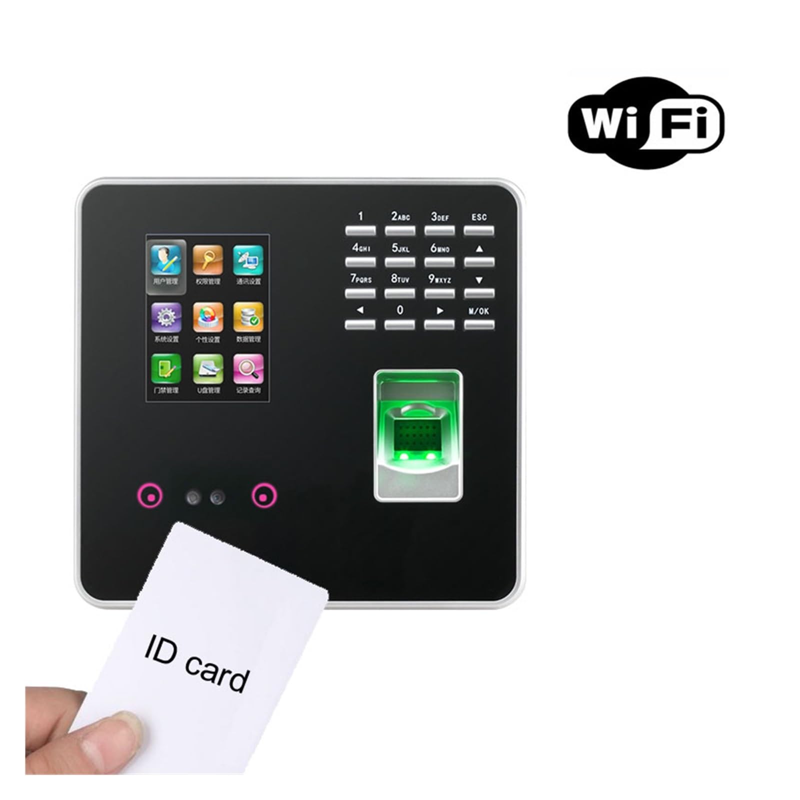 Biometric Fingerprint & Facial Recognition Time Attendance System - TCP/IP, USB, WiFi - Office Employee Clock In/Out Device (Color: ID) for Secure Workplace Access Control & Staff Management