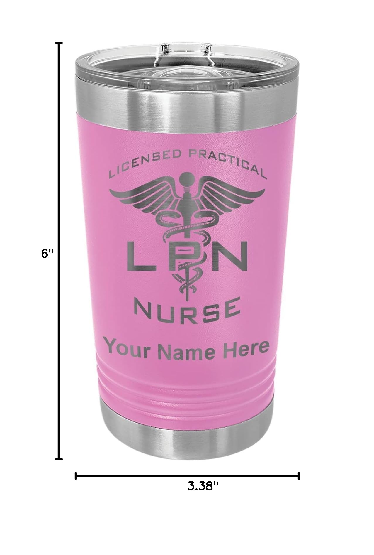LaserGram 16oz Vacuum Insulated Stainless Steel Tumbler with Lid - Custom Engraved LPN Nurse Gift (Light Purple) | Keeps Drinks Hot/Cold for Hours - Perfect for Nurses, Healthcare Workers & Office Use