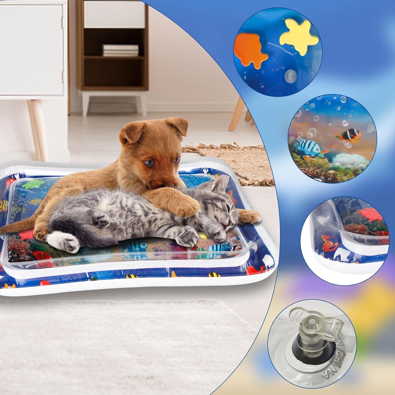 NAISI Thickened Water Sensor Play Mat for Cats & Kids - Non-Slip Cooling Pet Play Mat for Indoor/Outdoor Use - Perfect for Hot Summer Days & Playtime Fun