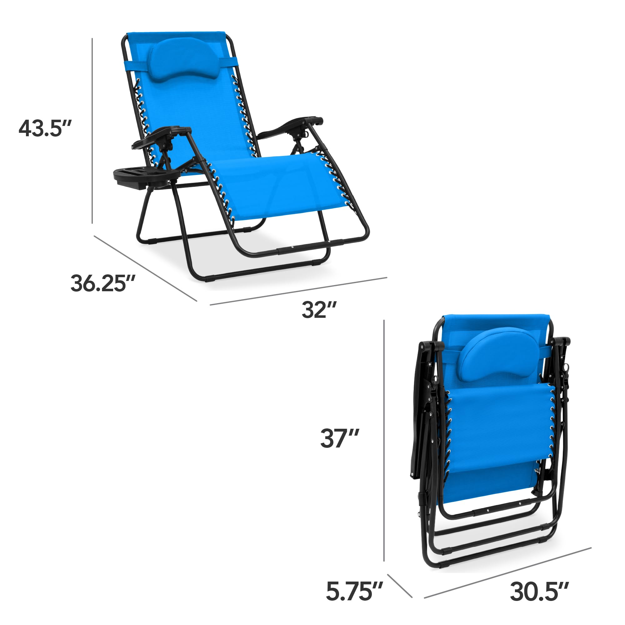 Best Oversized Zero Gravity Chair for Outdoor Relaxation - Folding Patio Lounge Recliner with Cup Holder & Accessory Tray, Includes Comfort Pillow - Light Blue - Perfect for Backyard, Poolside, Camping & Beach Use