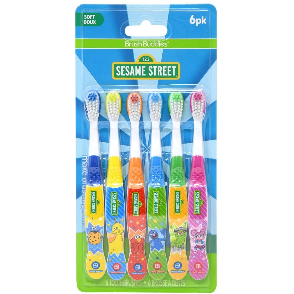 Sesame Street Soft Bristle Toothbrushes for Kids - Set of 6 Colorful Character Toothbrushes | Fun Brushing for Toddlers & Children | Perfect for Home, Travel & School Use