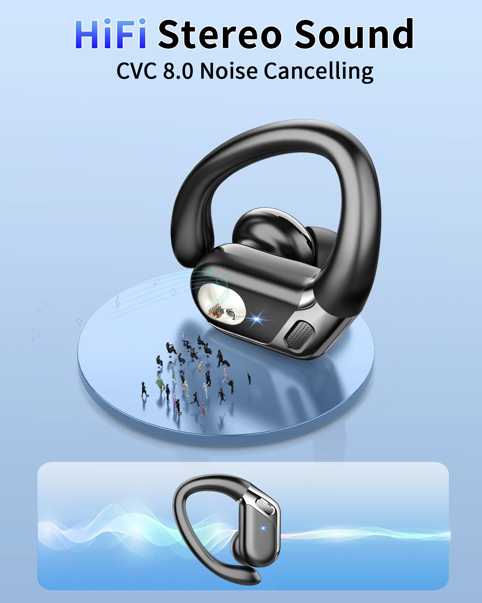 Wireless Bluetooth 5.4 Earbuds with ENC Noise Cancelling Mic - 50H Playtime, Deep Bass, Secure Earhooks & IP7 Waterproof - Perfect for Gym, Running, Workout & Outdoor Sports