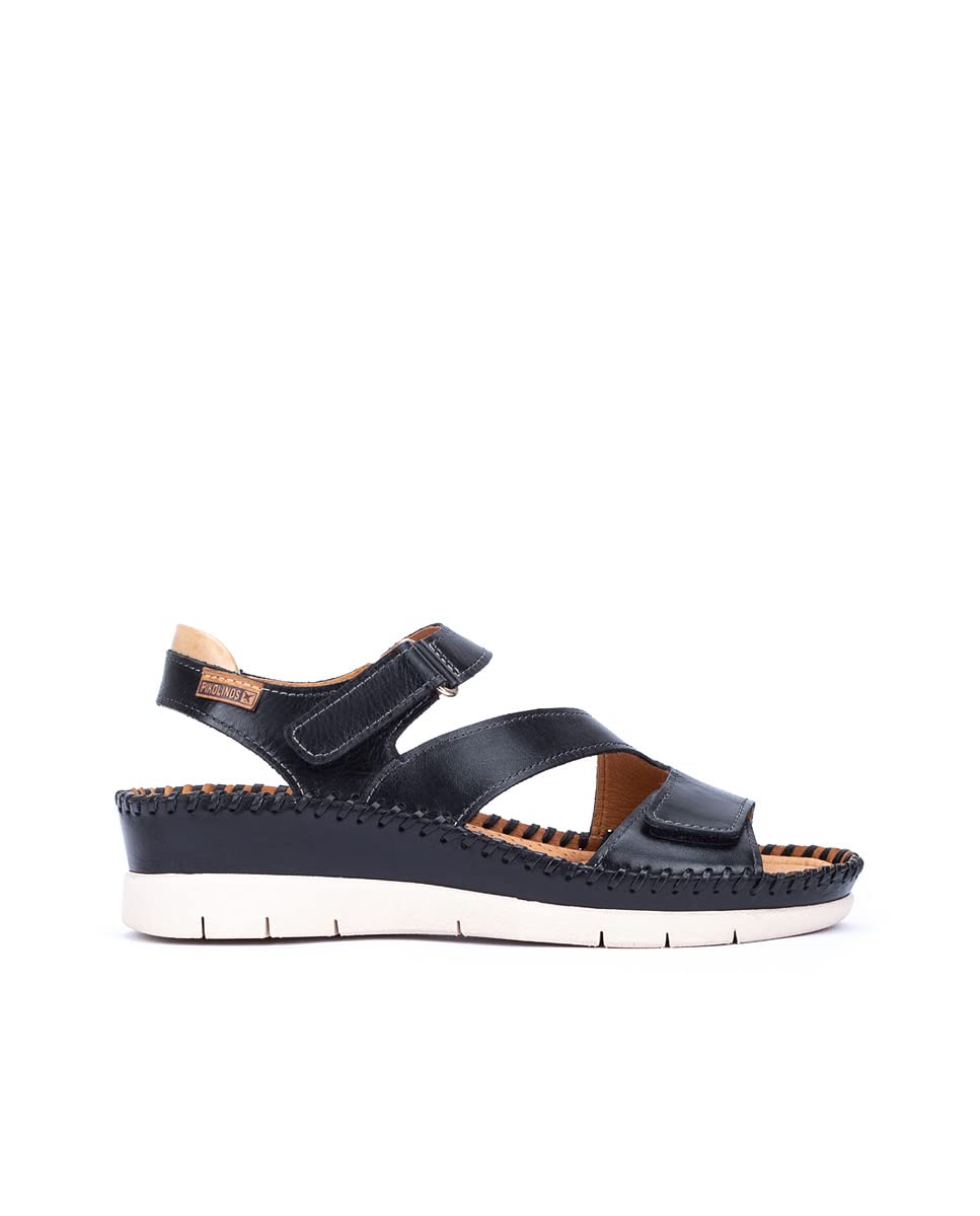 PIKOLINOS Women's Altea Leather Wedge Sandals - Comfortable Black Slip-On Shoes for Casual Outings & Summer Vacations