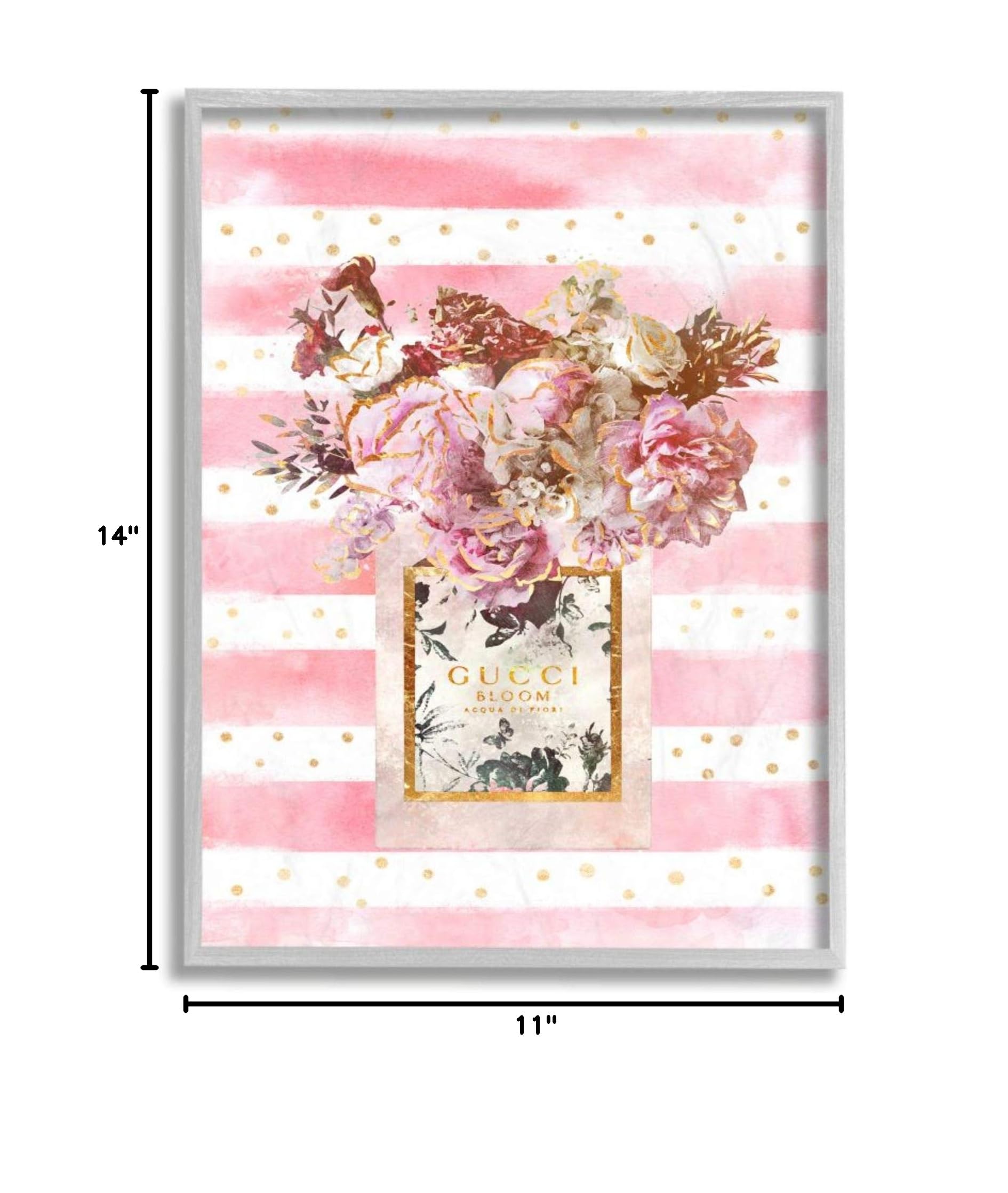 Stupell Industries Floral Vase Wall Art - Pink Flowers & Stripe Pattern by Ziwei Li in Grey Frame, 11