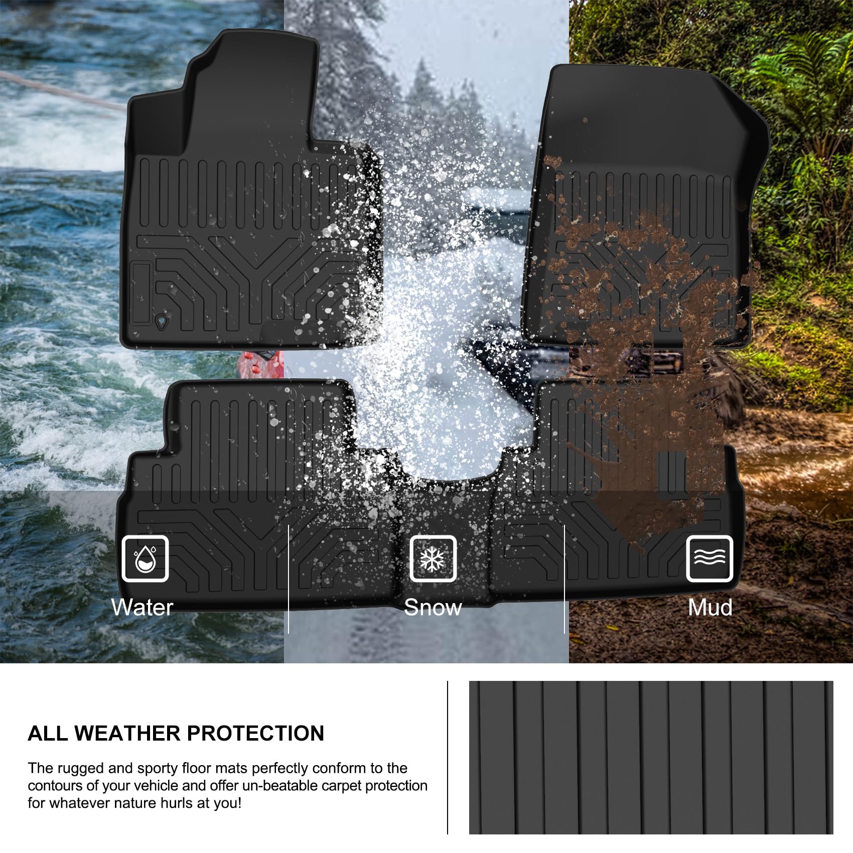 KIWI MASTER All-Weather Floor Mats for 2019-2020 Hyundai Santa Fe - TPE Slush Liners (Front & Rear, 2 Rows, Black) - Perfect for Winter, Rainy Days & Off-Road Adventures