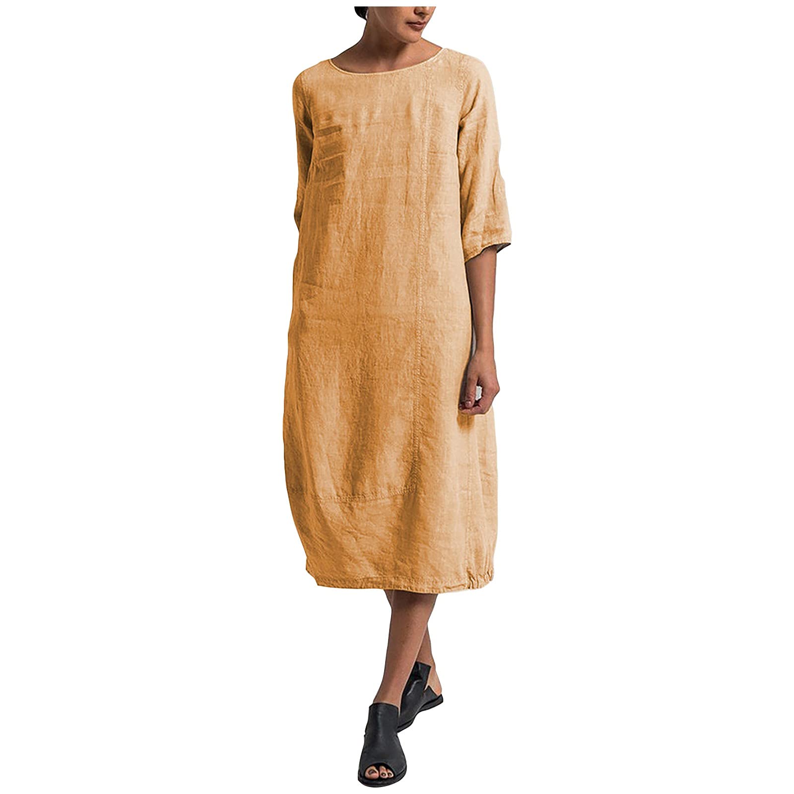 2024 Women's Summer Dresses - Cotton Linen Casual T-Shirt Dress, Plus Size Solid Color Y2K Style | Perfect for Beach Vacations, Brunch Dates & Summer Outings