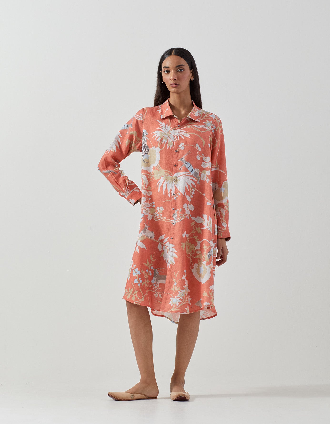 Usha Linen Dress in Coral - Lightweight & Breathable Summer Dress for Beach, Vacation, and Casual Outings