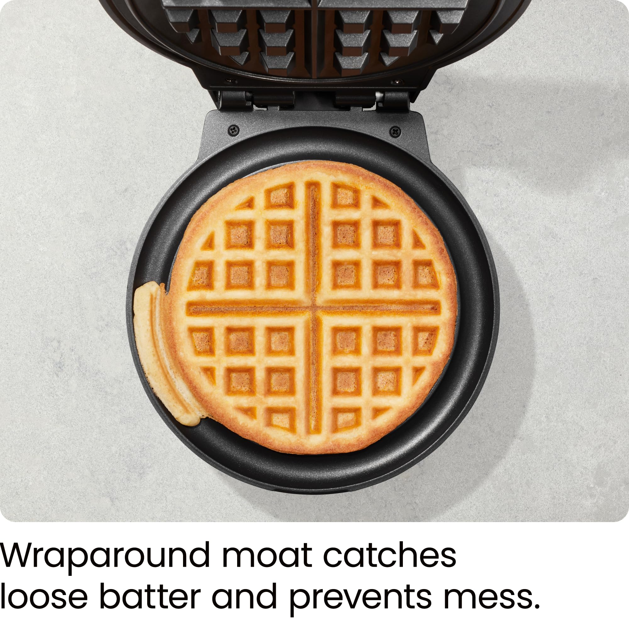 Chefman Anti-Overflow Belgian Waffle Maker with Shade Selector & Temperature Control - Nonstick Round Plates, Cool-Touch Handle, Measuring Cup - Black Stainless Steel - Perfect for Breakfast, Brunch & Family Gatherings