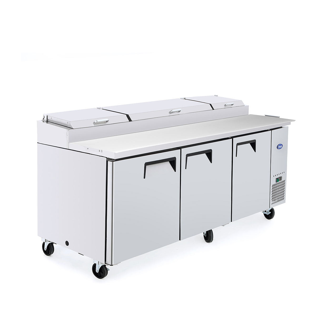Atosa MPF8203 Commercial 3-Door Pizza Prep Table Refrigerator - Stainless Steel Countertop Refrigerator for Restaurants, Pizzerias & Food Service Businesses