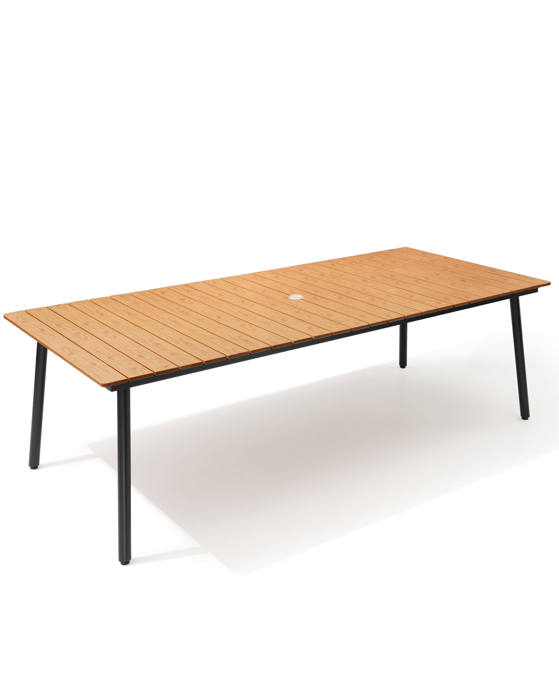 94.5 Inch Outdoor Patio Dining Table - Weather-Resistant Aluminum Frame & Wood-Like Tabletop - Rectangular Design with Umbrella Hole - Perfect for Backyard BBQs, Poolside Gatherings & Garden Parties (Brown, Table Only)