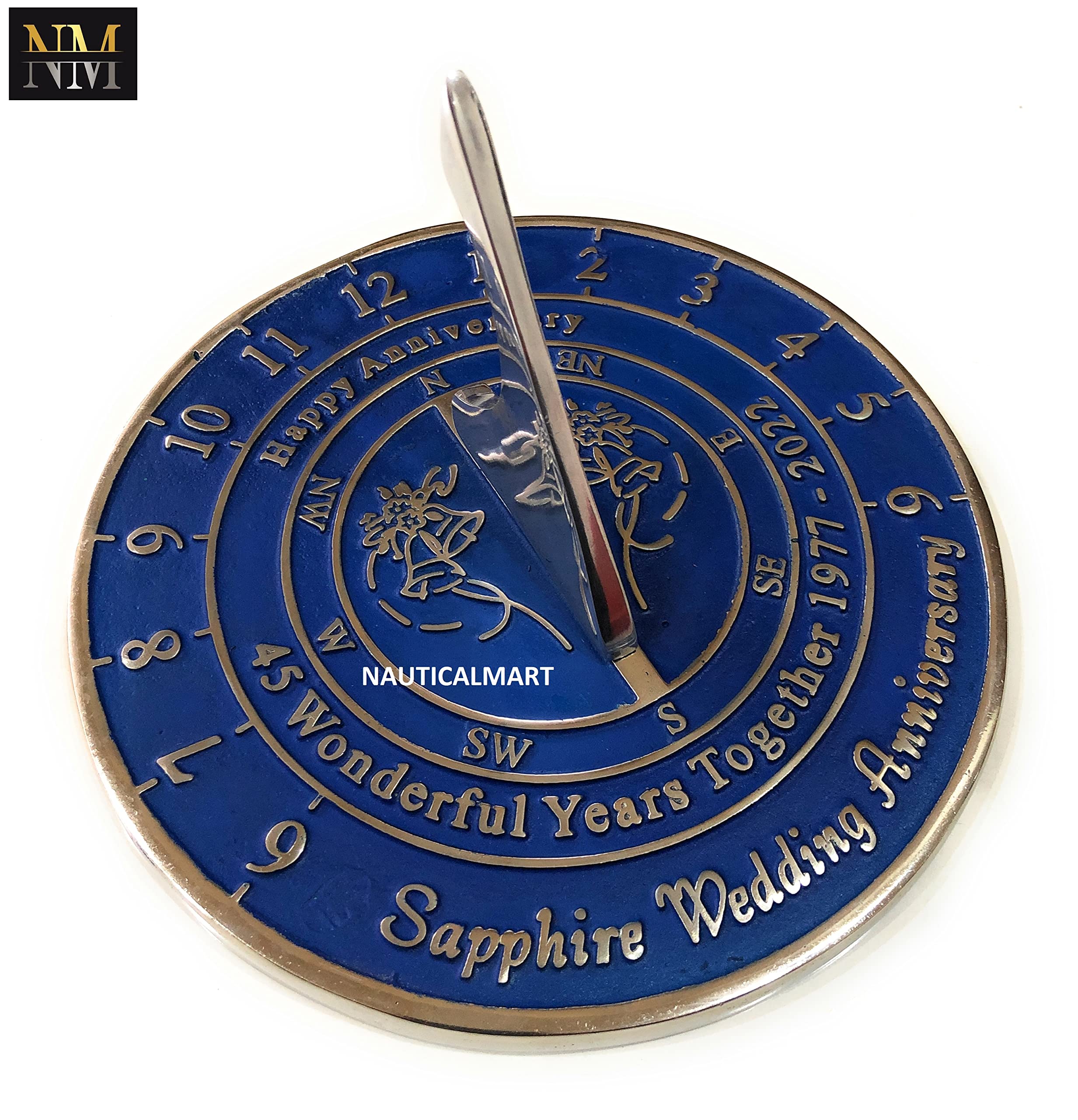 Sapphire Sundial Anniversary Gift for Couples - Elegant Nautical-Themed Wedding Keepsake for Beach Weddings, Outdoor Ceremonies & Romantic Gifts