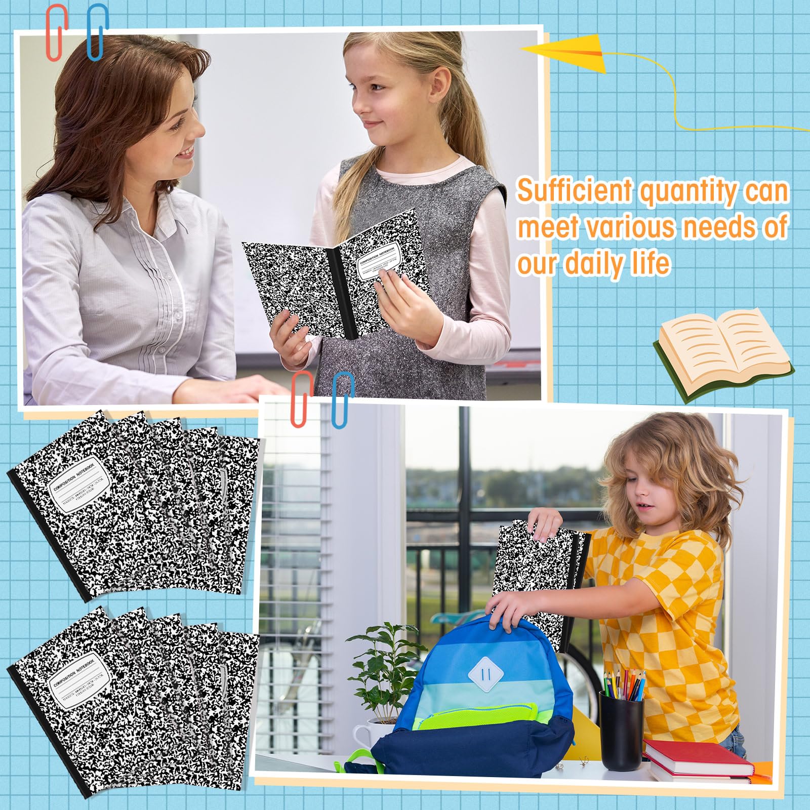 Fainne 60 Pack B5 Composition Notebooks Bulk - 7.5 x 9.75 Inch College Ruled Notebooks, 50 Pages (100 Sheets) with Marble Covers - Perfect for School, Classroom, Office & Journaling (Black)