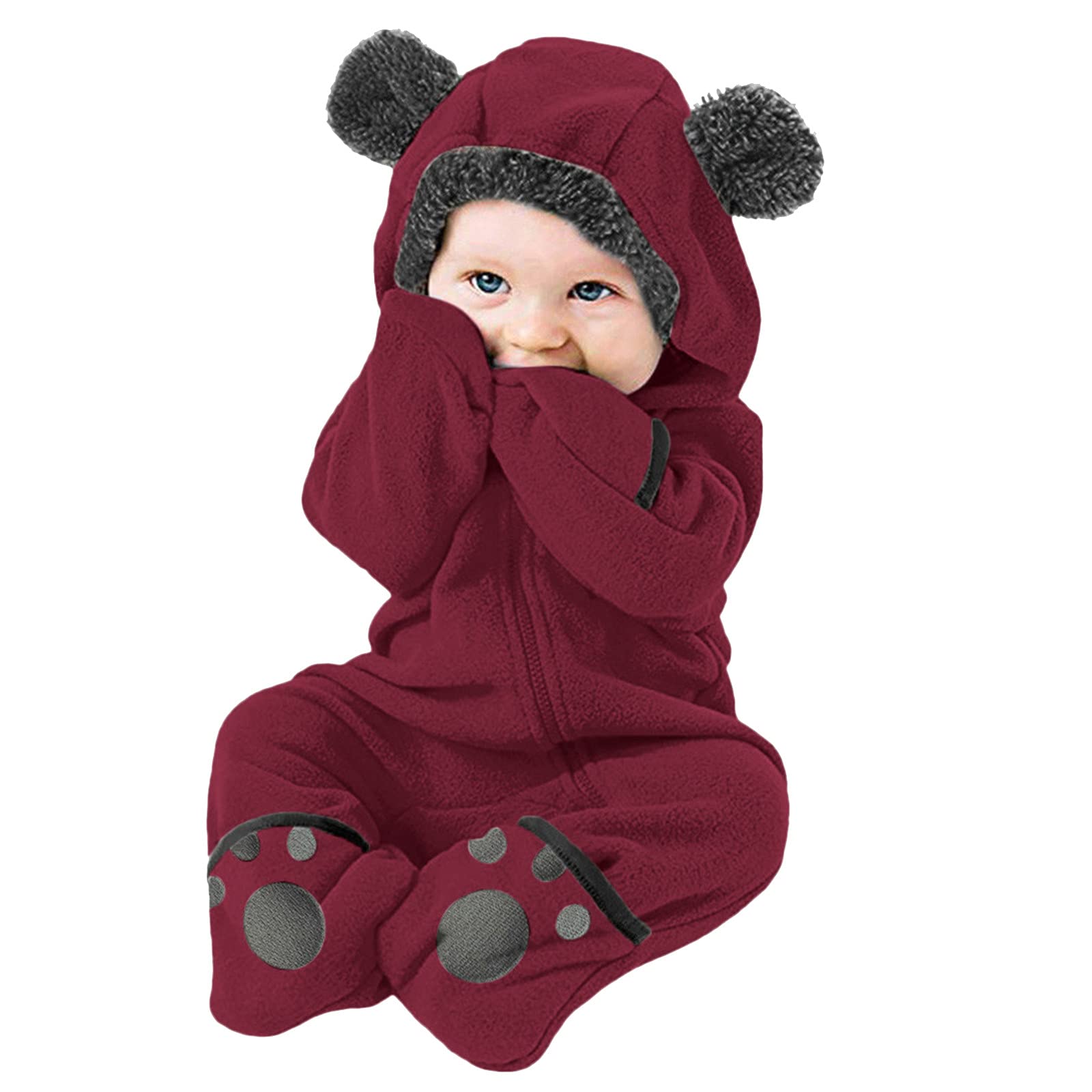 **Adorable Infant Fleece Hoodie Romper - Cartoon Ears Jumpsuit for Baby Girls & Boys - Warm Winter Outfit for Newborns - Perfect for Playtime, Family Photos & Outdoor Adventures**