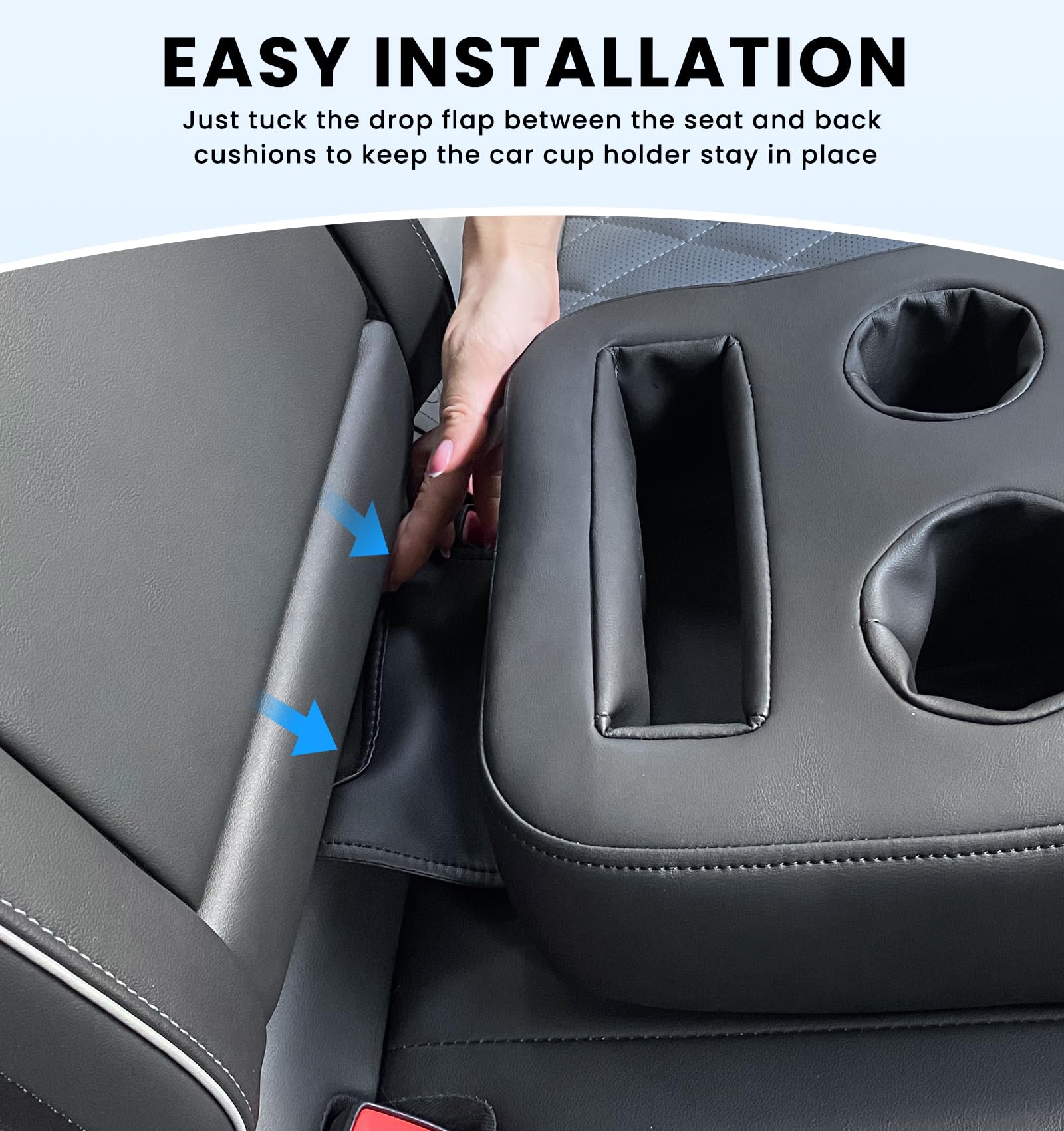 Premium Car Cup Holder Organizer - Back Seat PU Leather Drink Tray for Vehicles (Trucks, SUVs, Minivans, RVs) with Snack & Remote Storage - Perfect for Road Trips, Camping & Family Travel