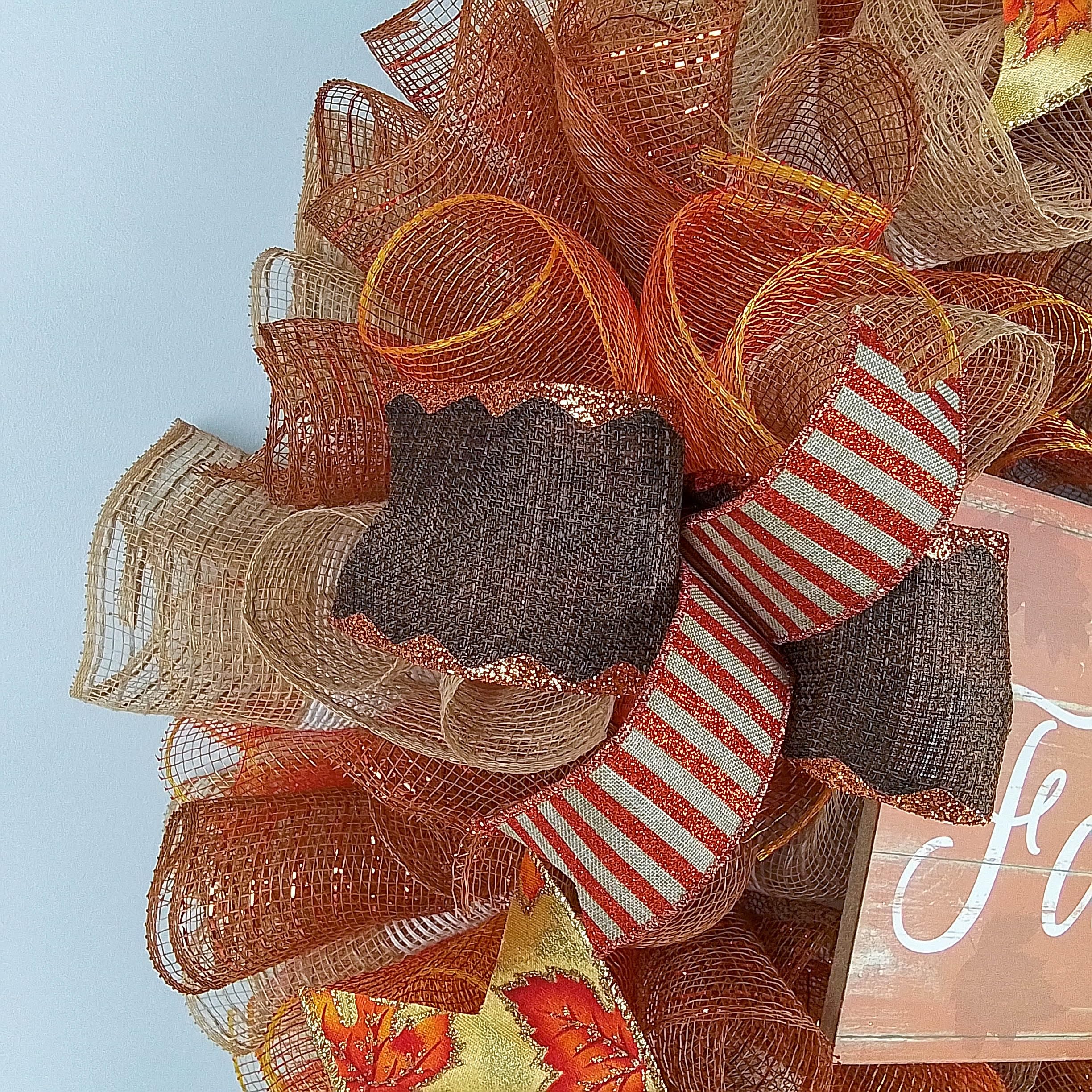 Happy Fall Y'all Wreath - Autumn Home Decor - Thanksgiving Door Wreath with Deco Mesh in Brown & Orange Burlap - Perfect for Front Door, Porch & Seasonal Holiday Decorations
