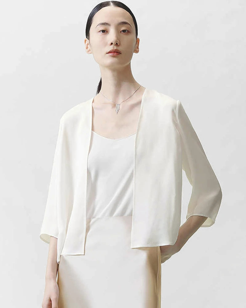 Women's Soft Silk Cardigan - Lightweight Long Sleeve Open Front Wrap Sweater for Office, Travel & Lounge Wear