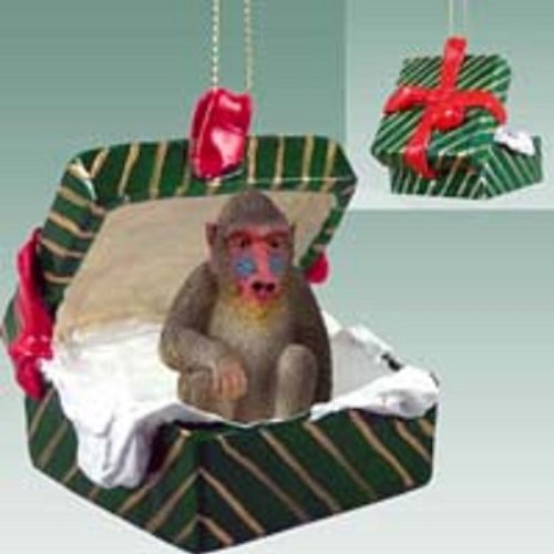 Mandrill Gift Box Green Ornament - Unique Animal-Themed Holiday Decor for Christmas Tree, Home & Office Decoration | Perfect for Wildlife Lovers & Eco-Friendly Gifts