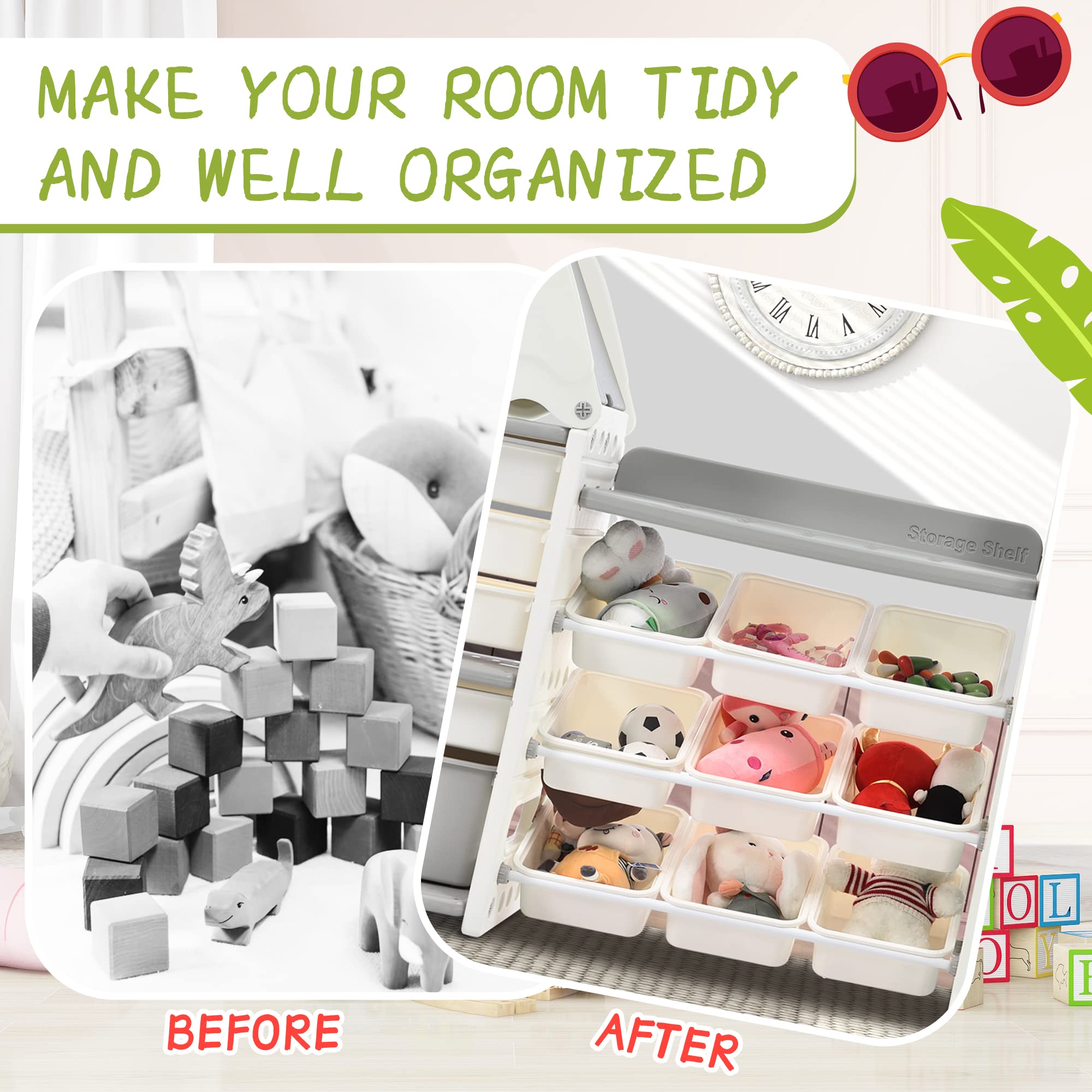 14-Bin Kids Toy Storage Organizer - Multifunctional Nursery Organizer & Toy Cabinet with HDPE Shelves | Perfect for Playroom, Bedroom & Living Room Toy Organization