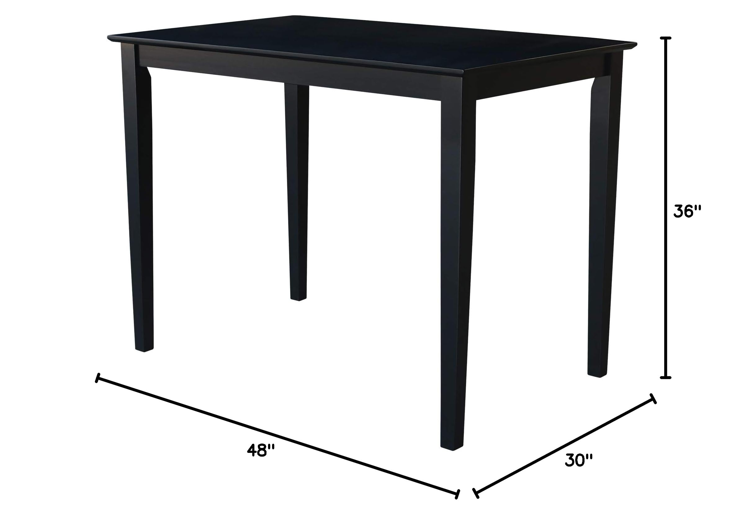 International Concepts Solid Wood Dining Table with Shaker Legs - 48 x 30 x 36 Inches, Black - Perfect for Dining Rooms, Kitchens & Small Spaces