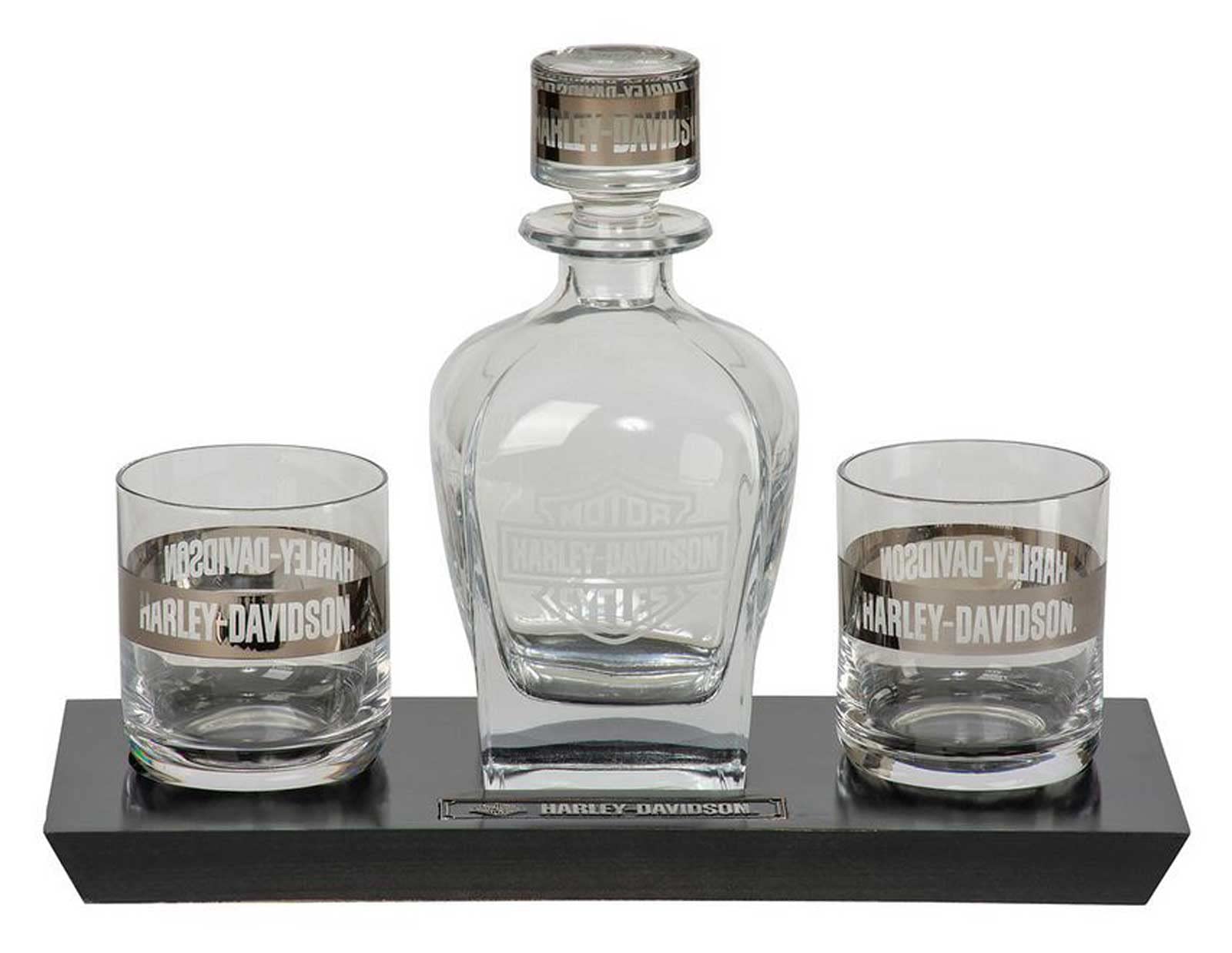 Harley-Davidson Bar & Shield Logo Glass Decanter & Whiskey Glasses Set - 23 oz Premium Crystal Liquor Decanter with 2 Whiskey Tumblers - Perfect for Bourbon, Scotch & Gift Giving for Men