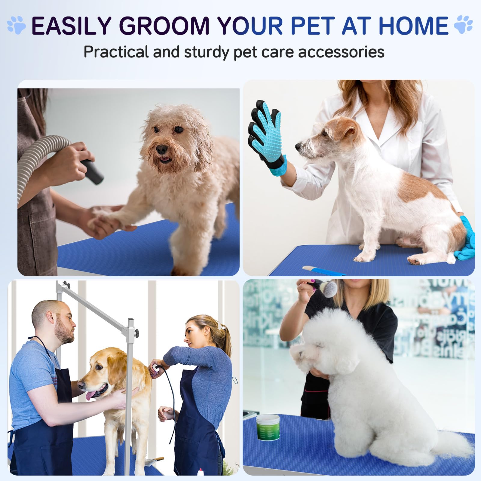Foldable & Adjustable 46-inch Dog Grooming Table with Arm Noose & Mesh Tray - Heavy Duty 300lb Capacity Pet Grooming Station for Professional or Home Use - Perfect for Bathing, Trimming & Styling Dogs (Dark Blue)