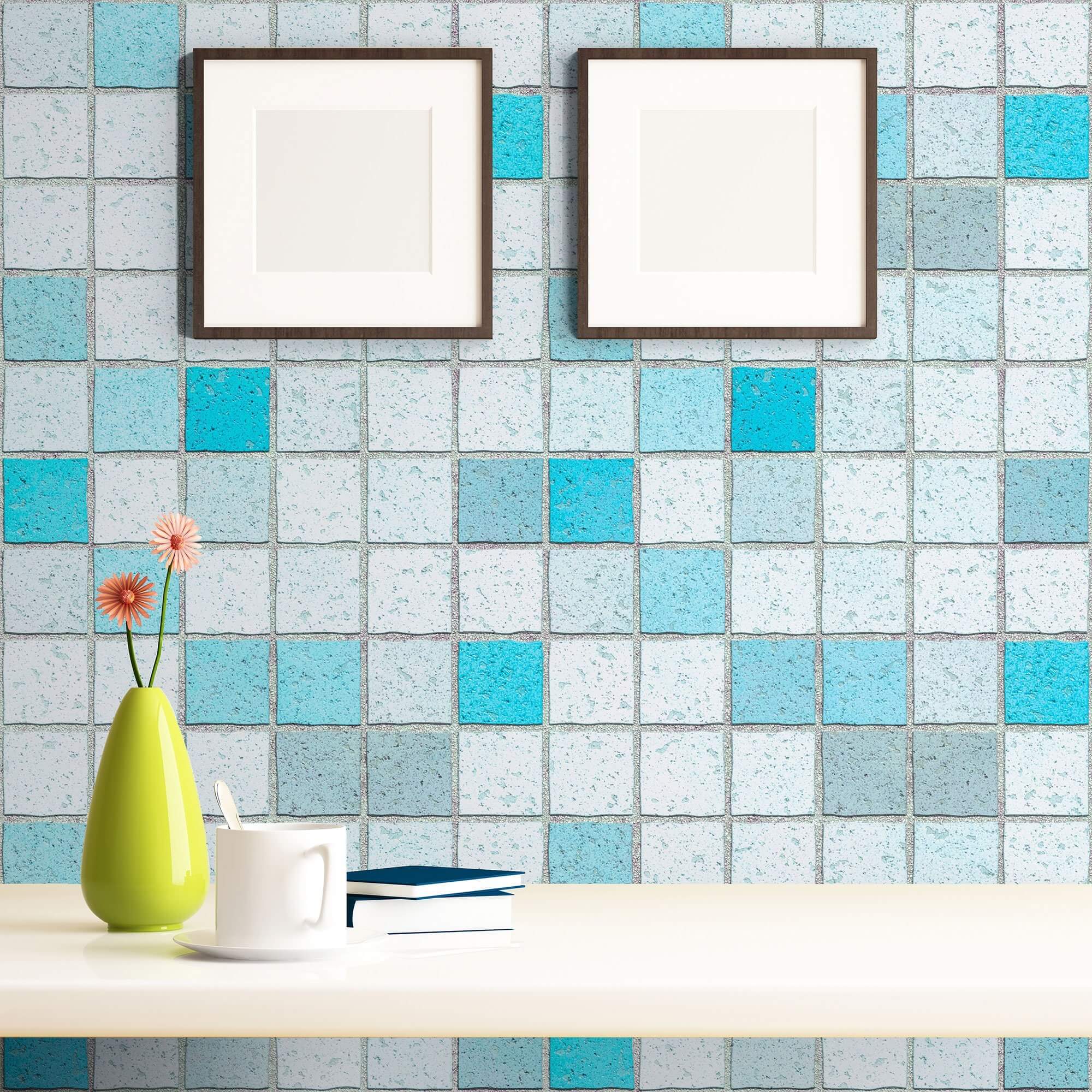 Blue and White Tile Peel and Stick Removable Wallpaper - Self-Adhesive Backsplash for Kitchen, Bathroom, and Home Decor