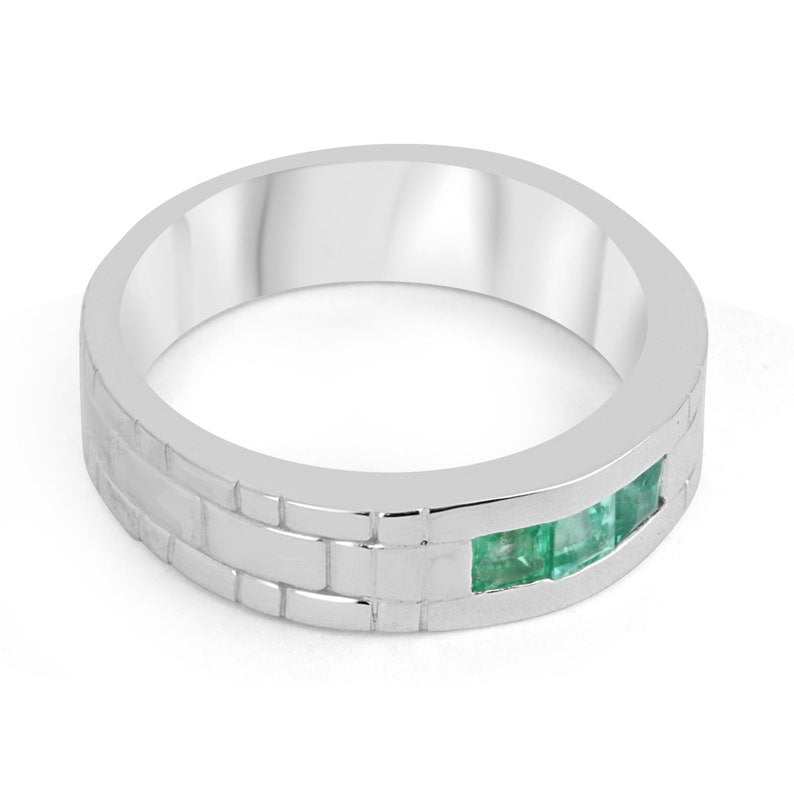 0.60tcw Princess Cut Three Stone Bezel Set Sterling Silver Mens Wedding Band Ring - Handcrafted for Men, Perfect for Engagement, Anniversary & Special Occasions