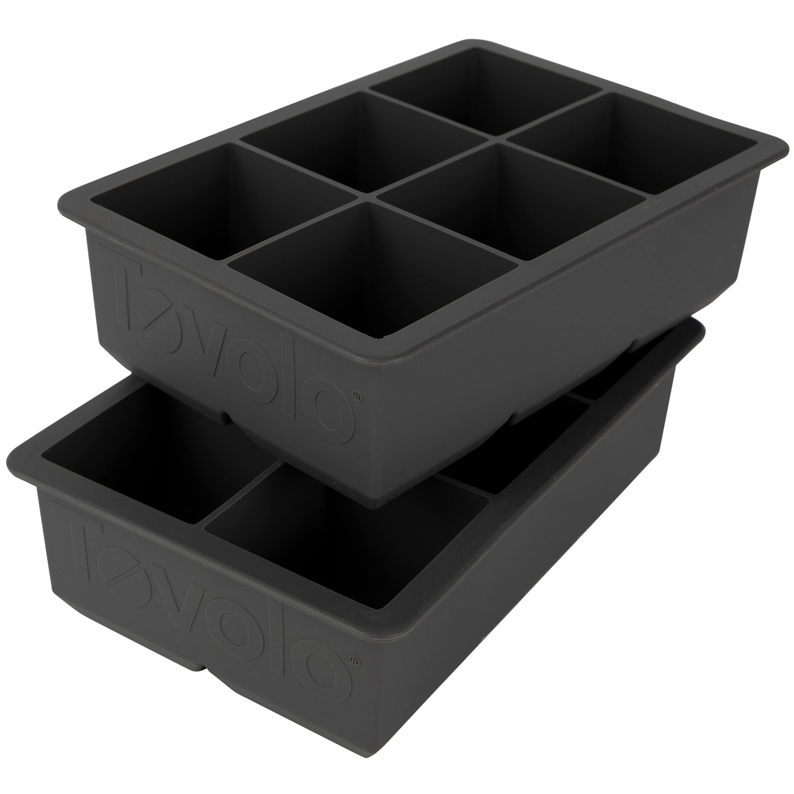 Tovolo King Cube Ice Mold Tray - Durable Silicone 2-Inch Ice Cube Maker (Set of 2) - Fade-Resistant, Long-Lasting Charcoal Gray Ice Trays for Cocktails, Whiskey & Home Bar Use