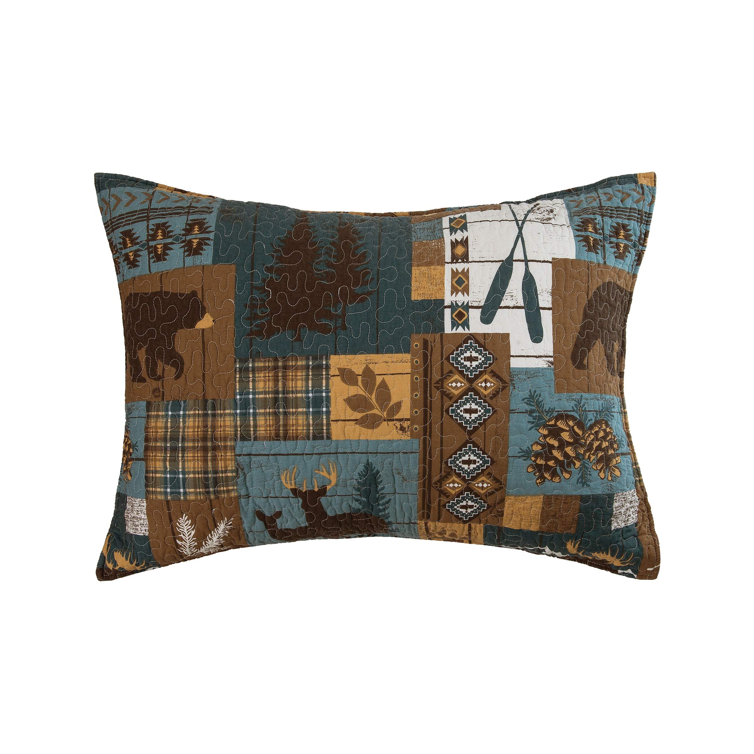 Timber Trails Sky 3-Piece King Quilt Set - Blue, Tan & Brown Cabin Woods Pattern Bedding with Shams | Rustic Cabin Decor for Cozy Bedroom Retreat