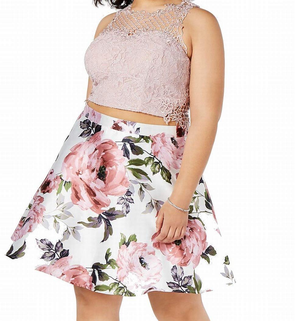 City Studio Women's Plus Size Floral Lace Crop Top Dress in Pink (Size 24W) - Perfect for Summer Outfits, Date Nights & Casual Wear