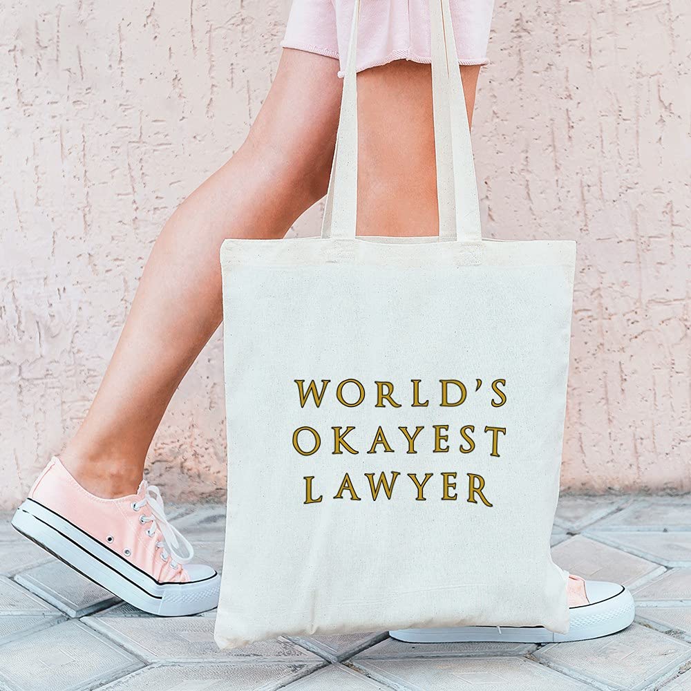 World's Okayest Lawyer Tote Bag - Natural Canvas Reusable Shopping Tote for Work, Commute & Groceries - Funny Law Office Gift for Attorneys