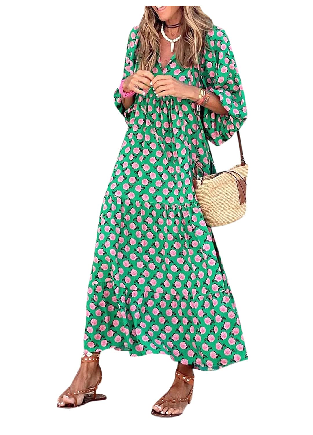 Liliam Women's African Print Dashiki Floral Maxi Dress - High Waist Party Cocktail Dress for Women, Perfect for Weddings, Beach Vacations, and Summer Parties