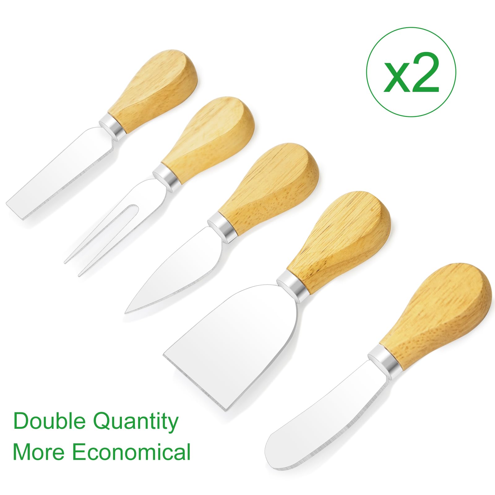 10-Piece Wooden Handle Cheese Knife Set - Stainless Steel Cheese Cutters & Spreaders for Charcuterie Boards - Perfect for Parties, Weddings, Christmas & Cheese Platter Accessories - Ideal for Entertaining, Gifts & Gourmet Cheese Serving