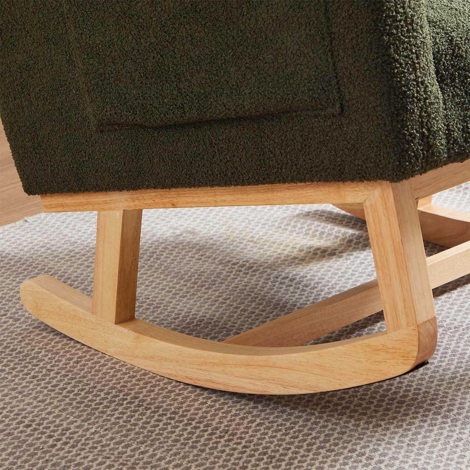 Antetek Modern Rocking Chair - High Back Teddy Upholstered Nursery Rocker with Lumbar Support, Wingback Accent Armchair for Living Room, Bedroom & Nursery (Green) | Perfect for Nursing, Reading & Relaxing