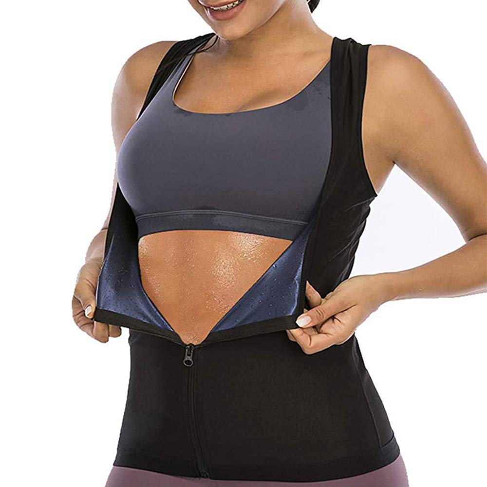 Women's Waist Trainer & Sauna Suit with Zipper - Sweat Vest & Body Shaper Tank Top for Weight Loss, Workout & Postpartum Recovery