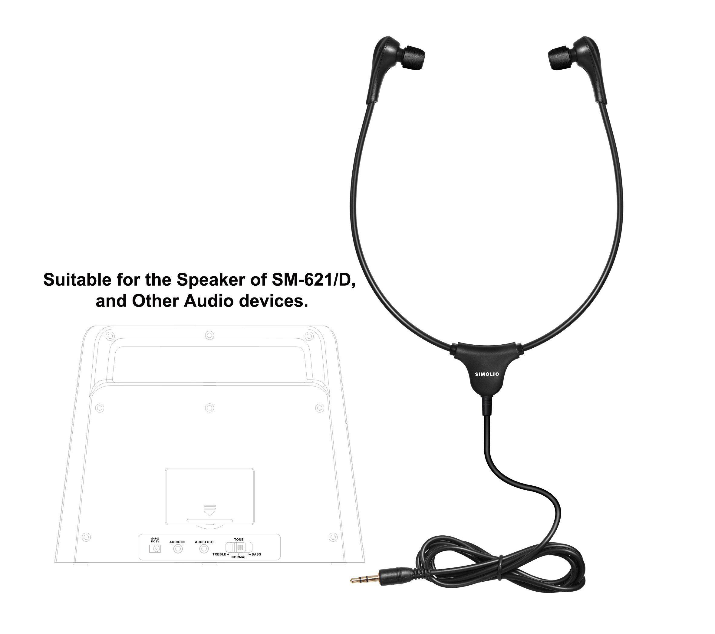 SIMOLIO Wired Noise Isolating Stethoscope Headset with Soft Eartips - Replacement Under-Chin Earphones for Wireless TV Speaker SM-621/SM-621D - Perfect for Quiet TV Watching, Gaming & Home Theater Use