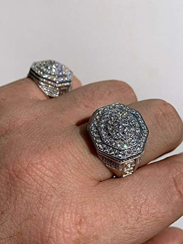 HarlemBling Solid 925 Sterling Silver Men's Iced Hip Hop Ring - Octagonal Cluster Flooded Out Design - 18mm Wide Statement Jewelry for Men - Perfect for Rappers, Streetwear Fashion & Gift Giving