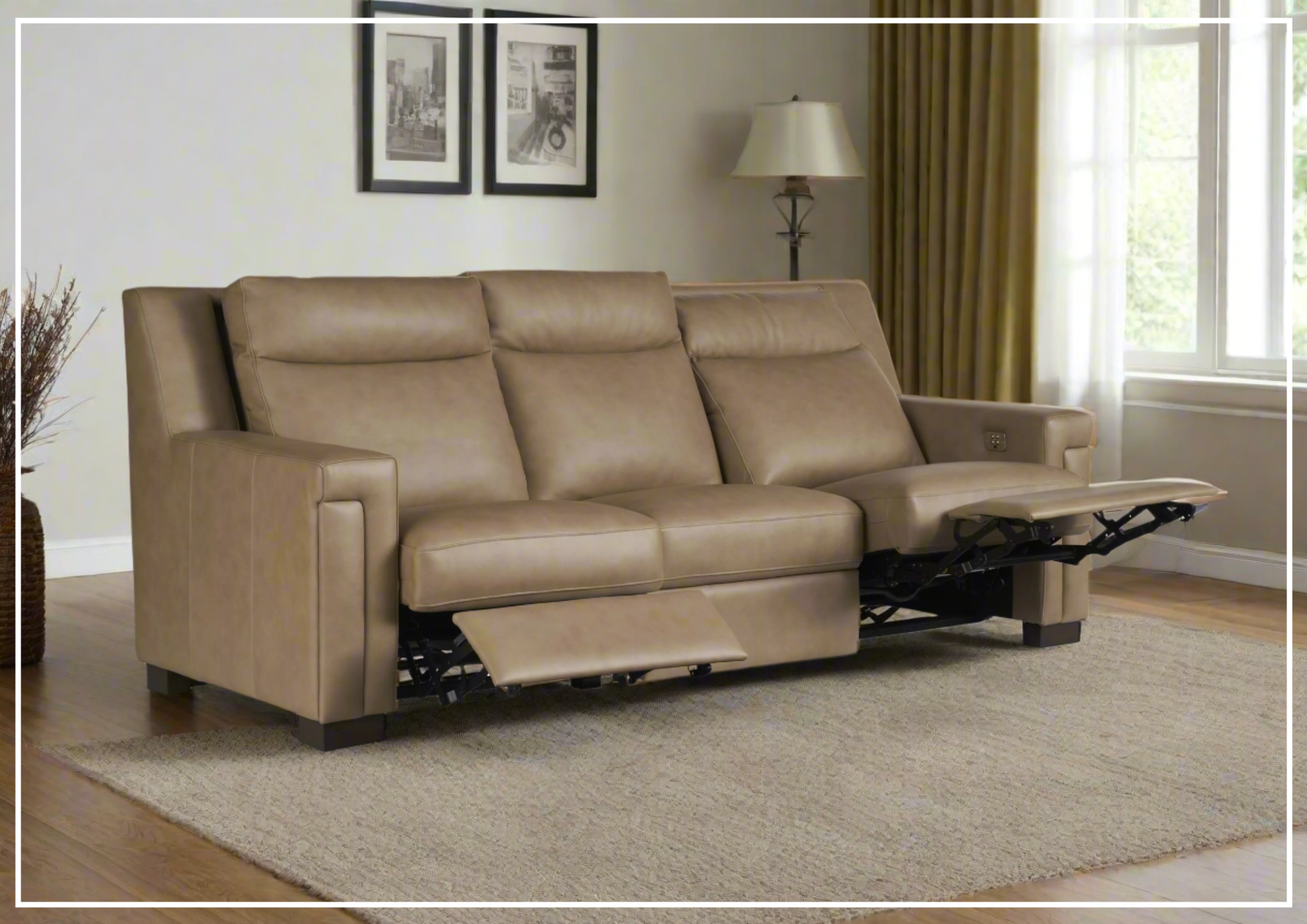 Universal Mixon 3-Seater Leather Reclining Sofa - Brown & Black - Comfortable Living Room Furniture for Home Theater & Family Relaxation