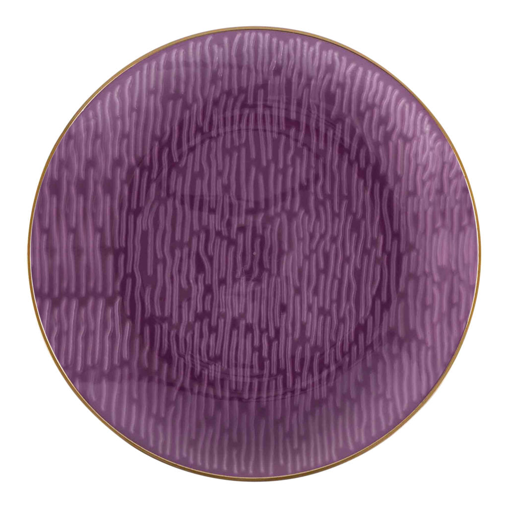 24 Pack Purple and Gold Rim Round Plastic Dinnerware Set - 12-Piece Service for 12 Guests - Shatterproof Disposable Plates for Parties, Weddings & Events - Elegant Icicle Design Tableware