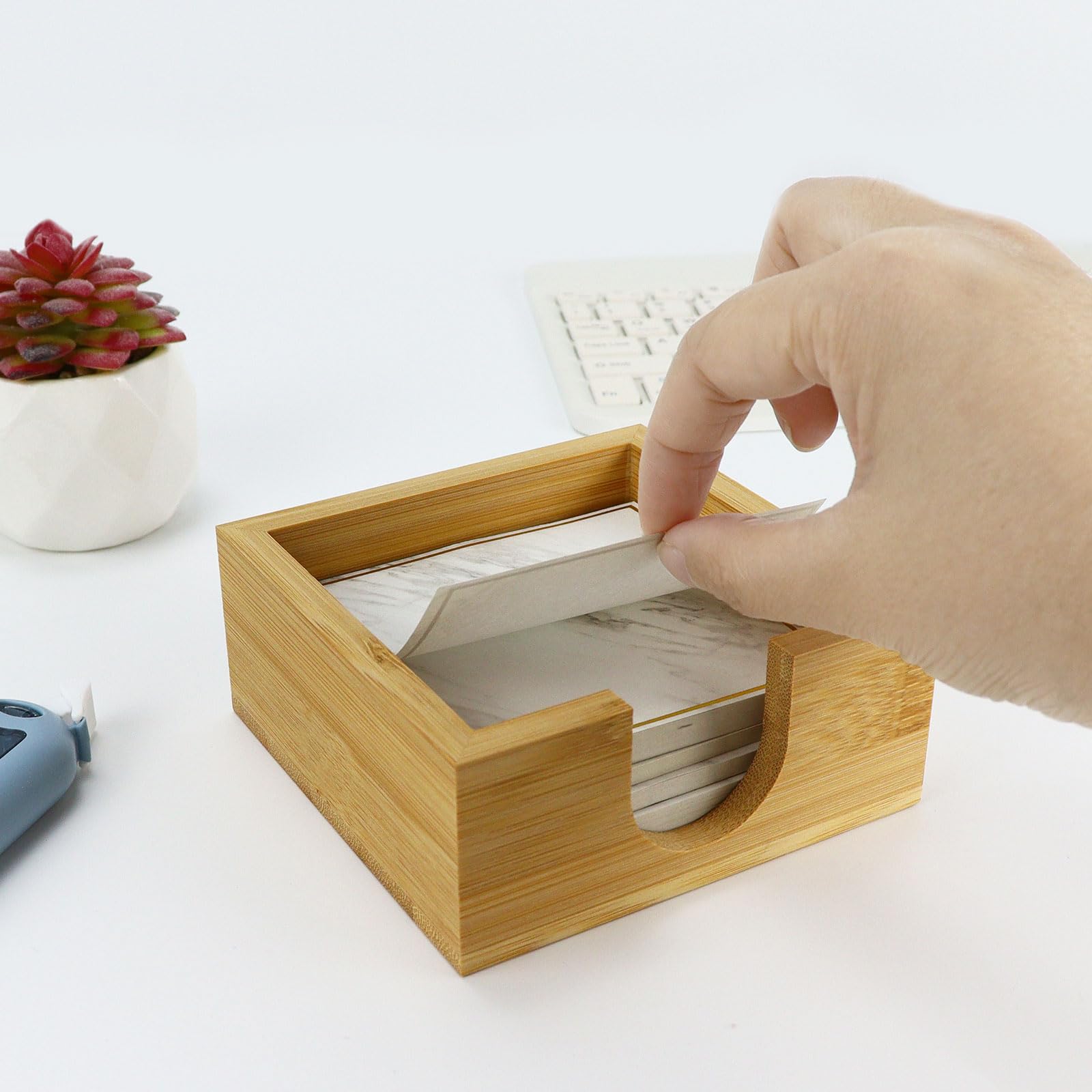 Wooden Bamboo Sticky Note Holder - Memo Organizer & Paper Dispenser for School, Office, Home Desk - Perfect for Notes, Reminders & Desk Organization