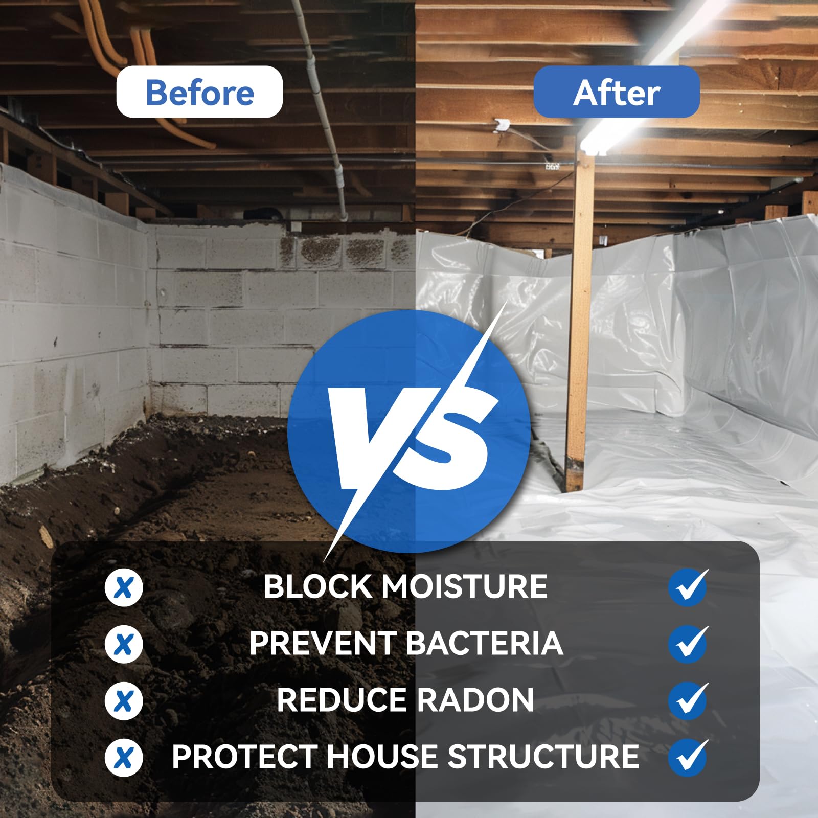 14 Mil White Vapor Barrier - 10' x 100' Heavy Duty Polyethylene Film for Crawl Space & Basement | Thick Plastic Sheeting, Moisture Barrier, Floor Protection, DIY Home Improvement Project