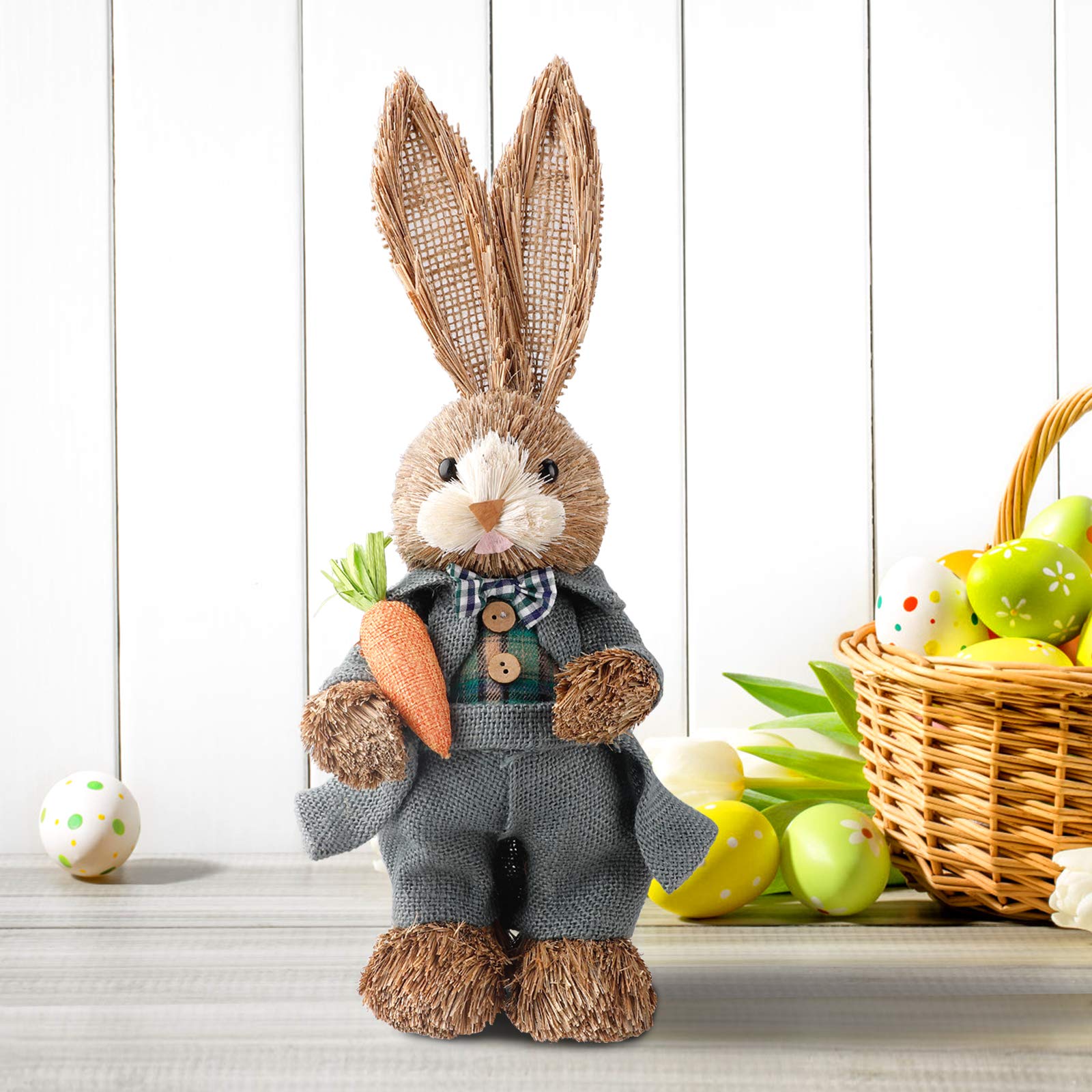 Takefuns Easter Decorative Cartoon Rabbit Ornaments - Cute Straw Bunny Doll for Home Decor, Photography Props & Easter Gifts (Grey) | Perfect for Easter Party Decorations, Spring Home Styling & Instagram Photo Shoots