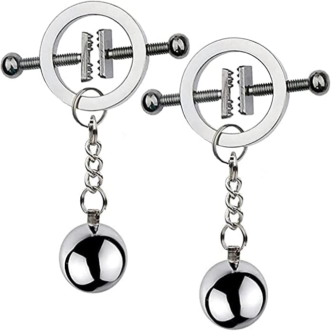 Adjustable Metal Nipple Clamps for Women - Non-Piercing Breast Stimulation Clamps with Adjustable Weight - Pleasure Sex Toys for Couples & Solo Play - Perfect for BDSM, Roleplay & Intimate Moments (Silver)