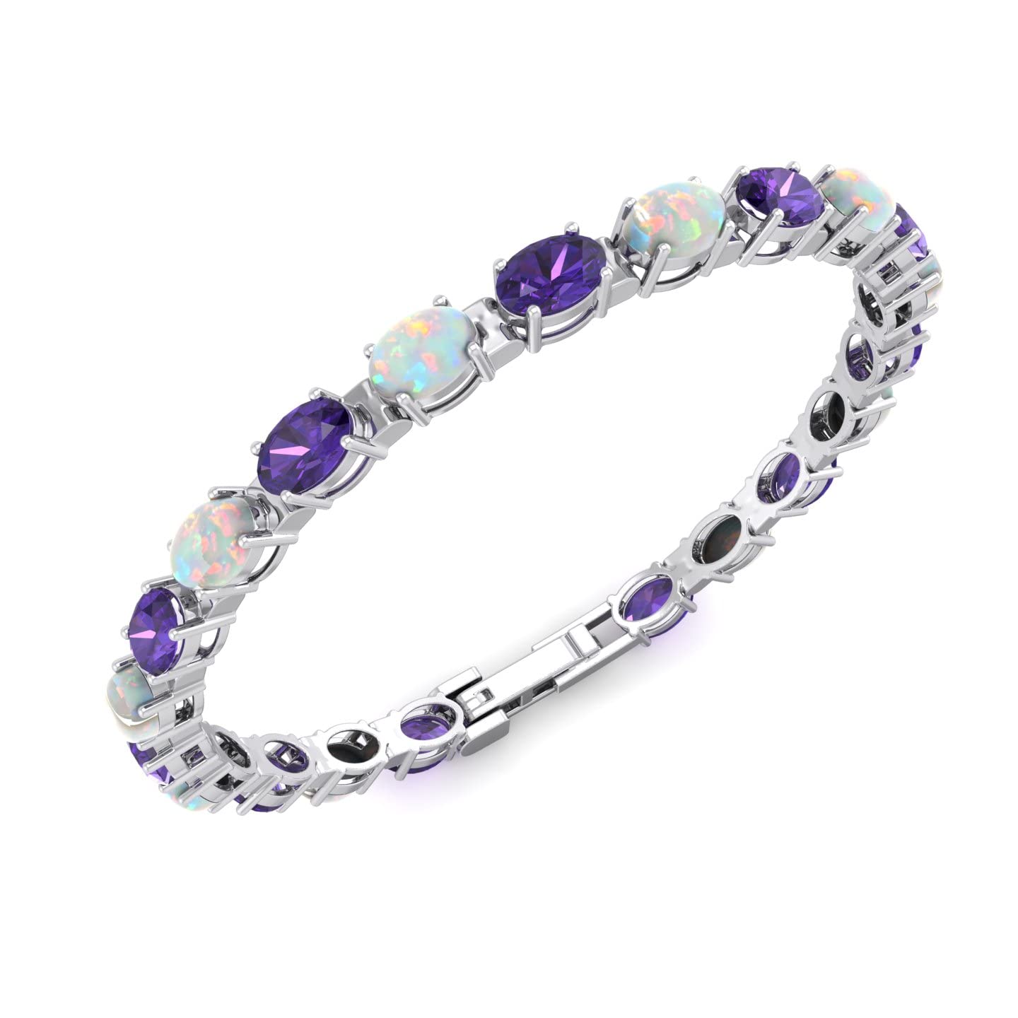 Silver Smile Amethyst Bracelet for Women - 7 Inch Tennis Birthstone Sterling Silver Bracelet with Citrine, Garnet, Aquamarine, Emerald, Sapphire, Opal, Ruby, Peridot & Topaz | Elegant Jewelry Gift for Birthday, Anniversary & Special Occasions