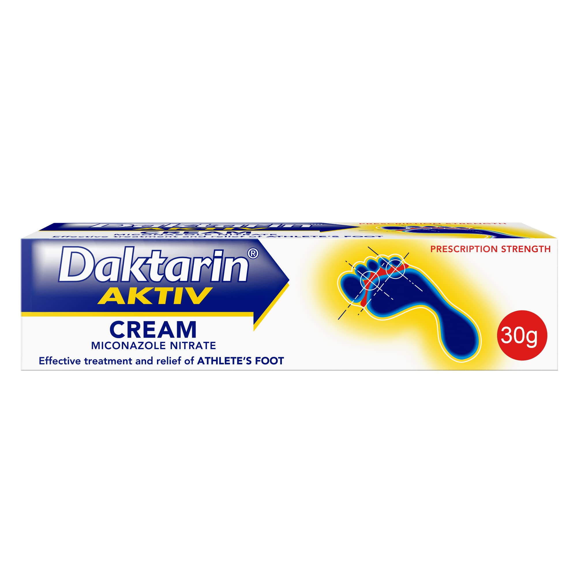 Daktarin Aktiv Cream (1x 30g) - Effective Athlete's Foot Treatment for Fungal Infections, Soothes Cracked & Itchy Skin | Ideal for Daily Foot Care & Gym Bag Essentials
