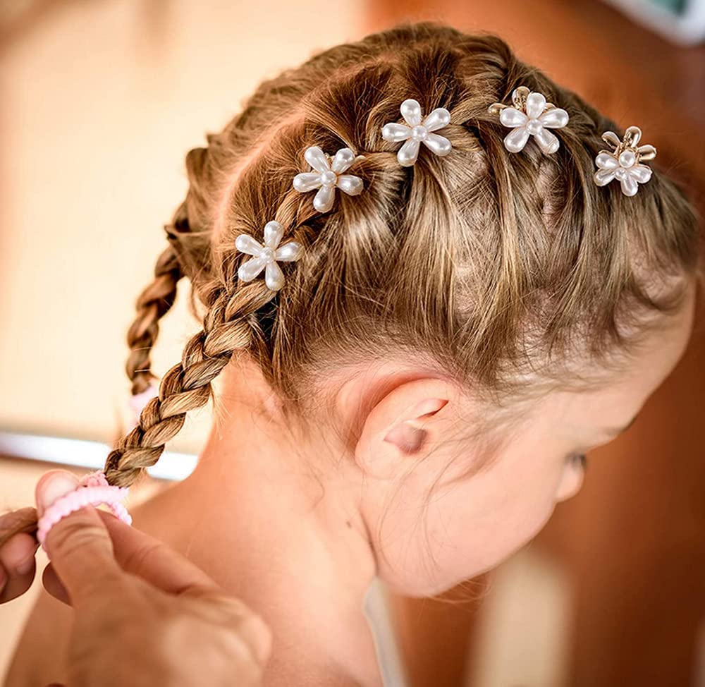 VSAKSH 5-Piece Mini Pearl Hair Claw Clips with Floral Design - Cute Hair Barrettes for Women & Girls | Perfect for School, Parties & Everyday Hairstyles