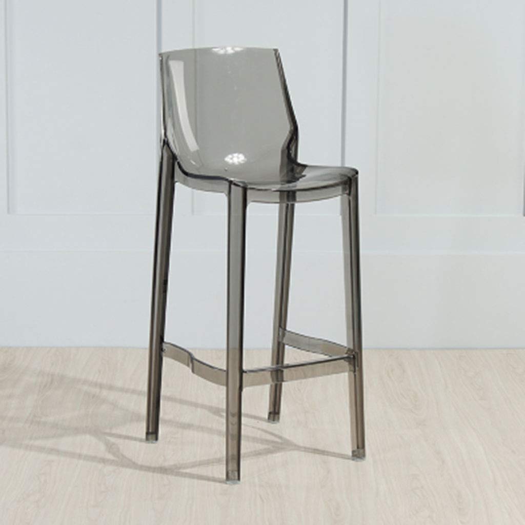 XINGPING Transparent Acrylic Bar Stool - 75cm European Crystal High Bar Chair with Backrest, Nordic Style Barstool for Kitchen Island, Dining Counter & Home Decor (Smoke Fog Color)