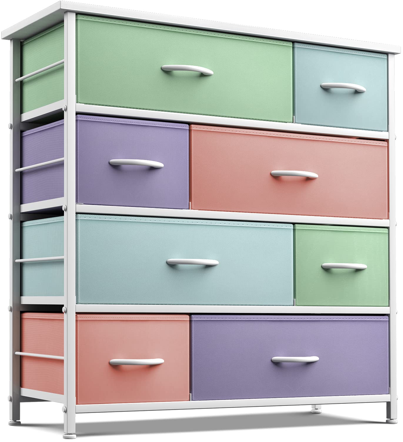 Sorbus 8-Drawer Dresser for Kids & Teens - Wooden Top & Steel Frame Storage Chest with Fabric Bins - Perfect for Bedroom, Nursery, Playroom Organizing Clothes & Toys (Pastel) | Space-Saving Kids Furniture & Toy Storage Solution
