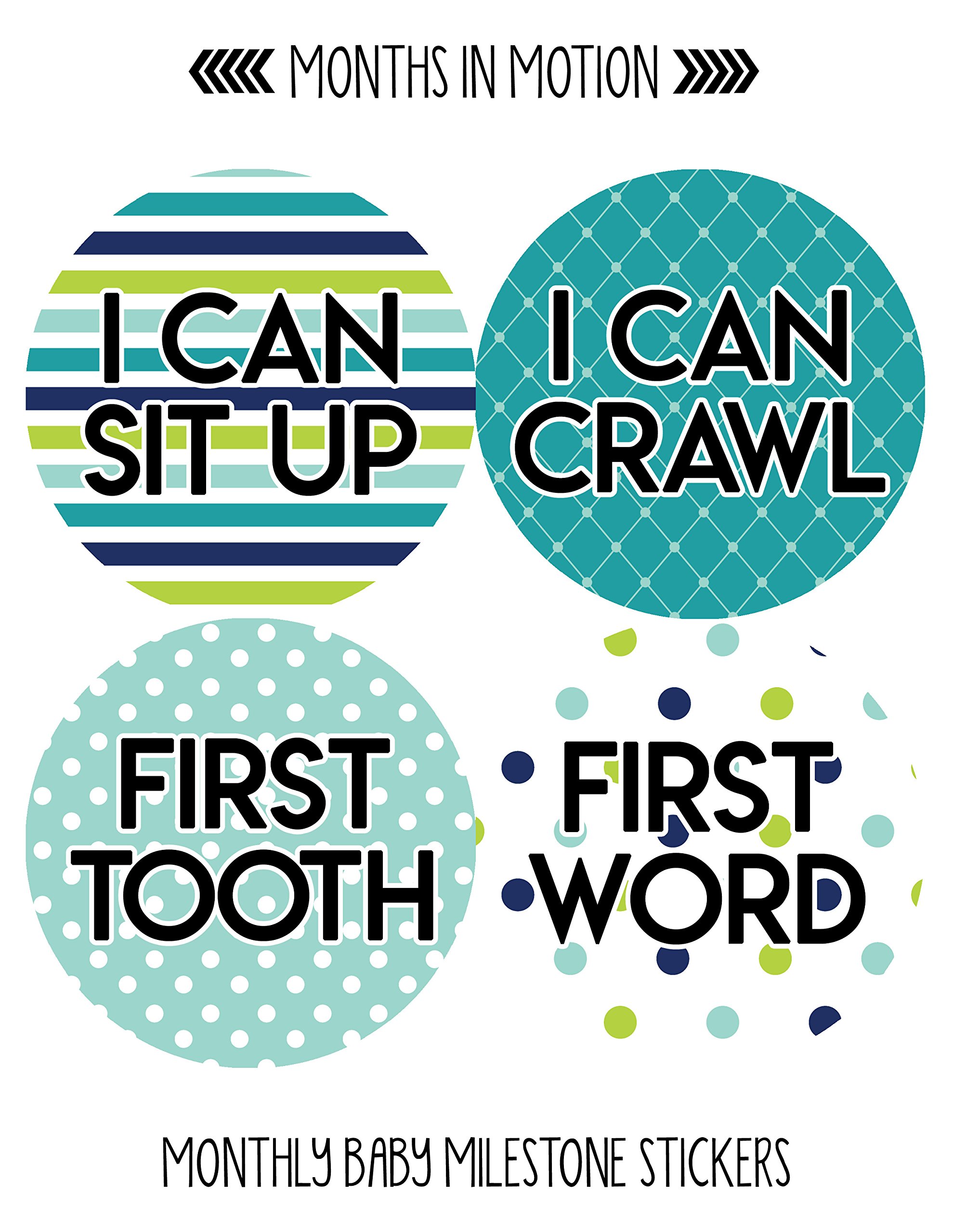 Baby Monthly Milestone Stickers for Newborn Boys - Set of 20 Adhesive Photo Props - Perfect for Monthly Growth Tracking, Baby Photo Shoots & Scrapbooking