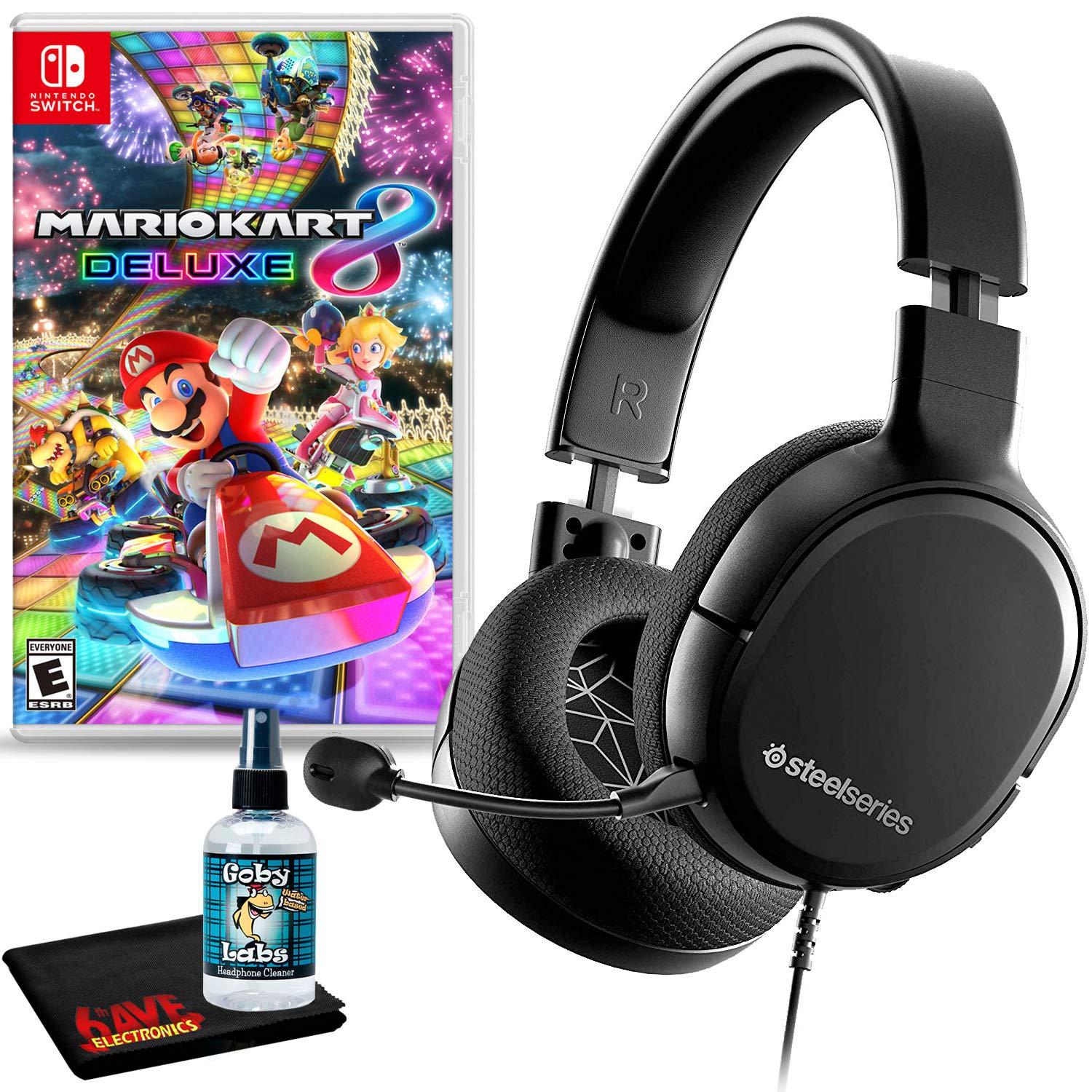 SteelSeries Arctis 1 Wired Gaming Headset with Detachable Mic - Includes 6-Piece Cleaning Kit & Mario Kart 8 Deluxe Game Code - Perfect for PC, PS4, Xbox & Nintendo Switch Gaming Sessions